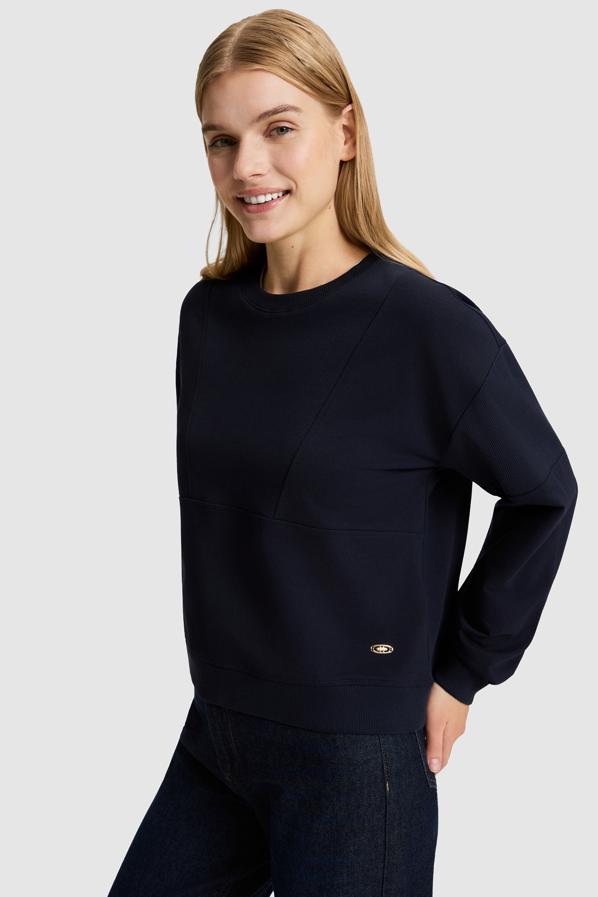 Kadın Lacivert Bisiklet Yaka Sweatshirt - Image 3