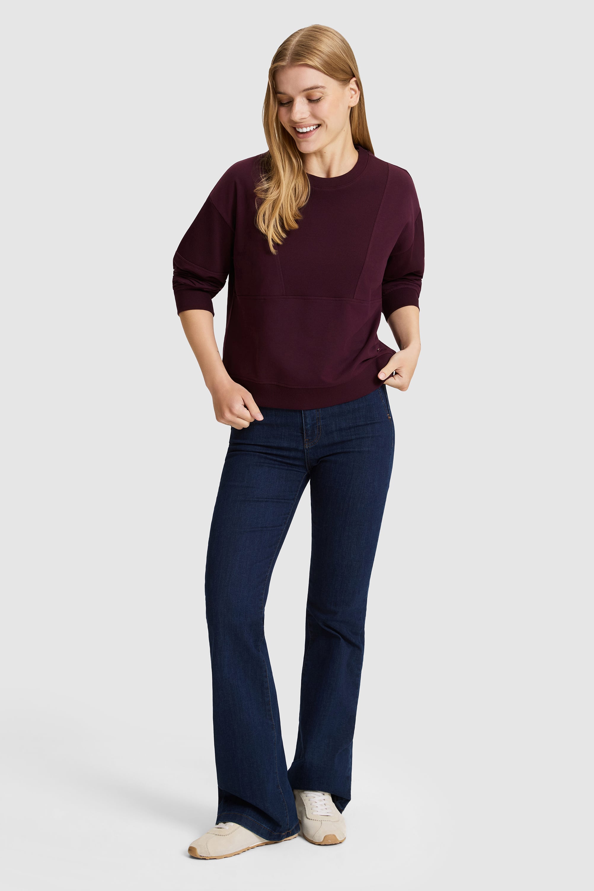 Kadın Bordo Bisiklet Yaka Sweatshirt