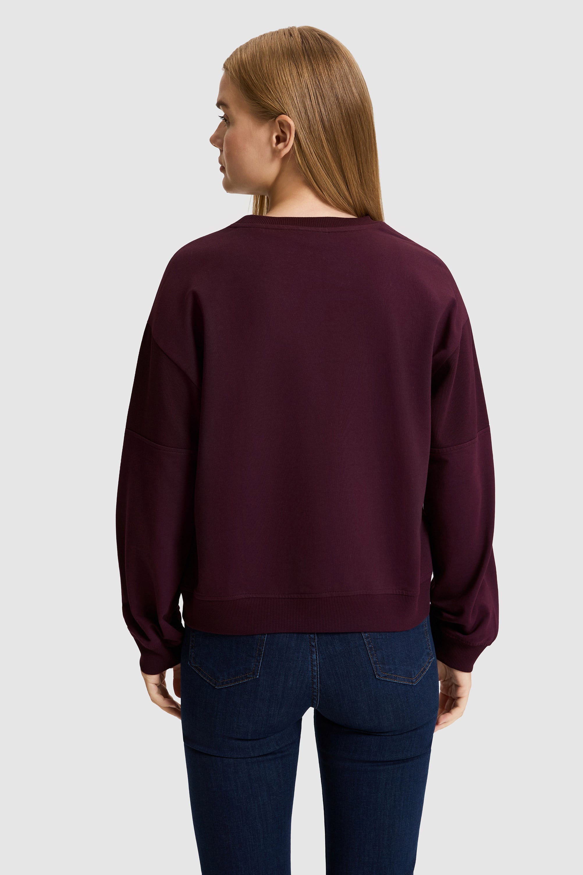 Kadın Bordo Bisiklet Yaka Sweatshirt - Image 5