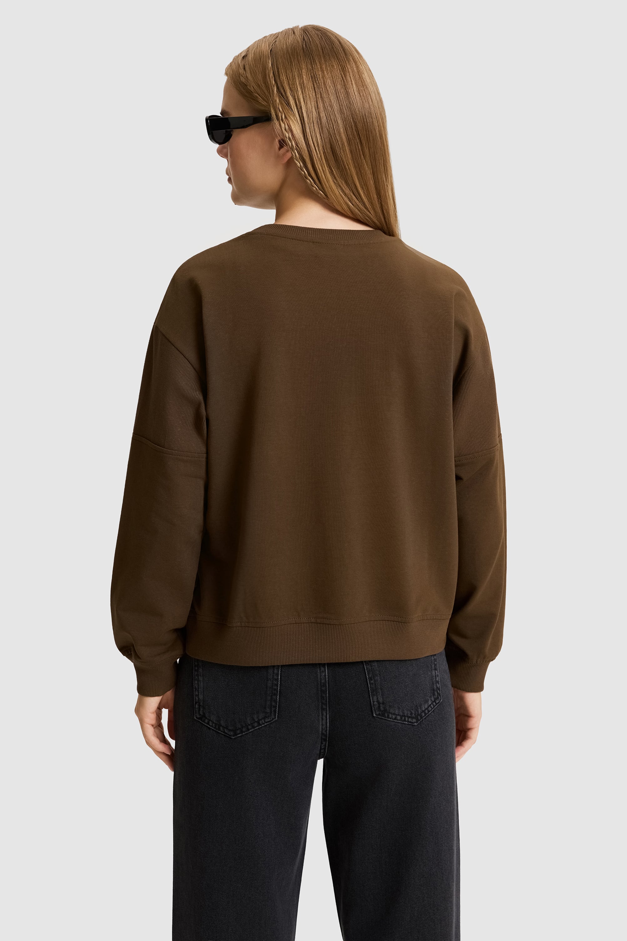 Kadın Kahverengi Bisiklet Yaka Sweatshirt