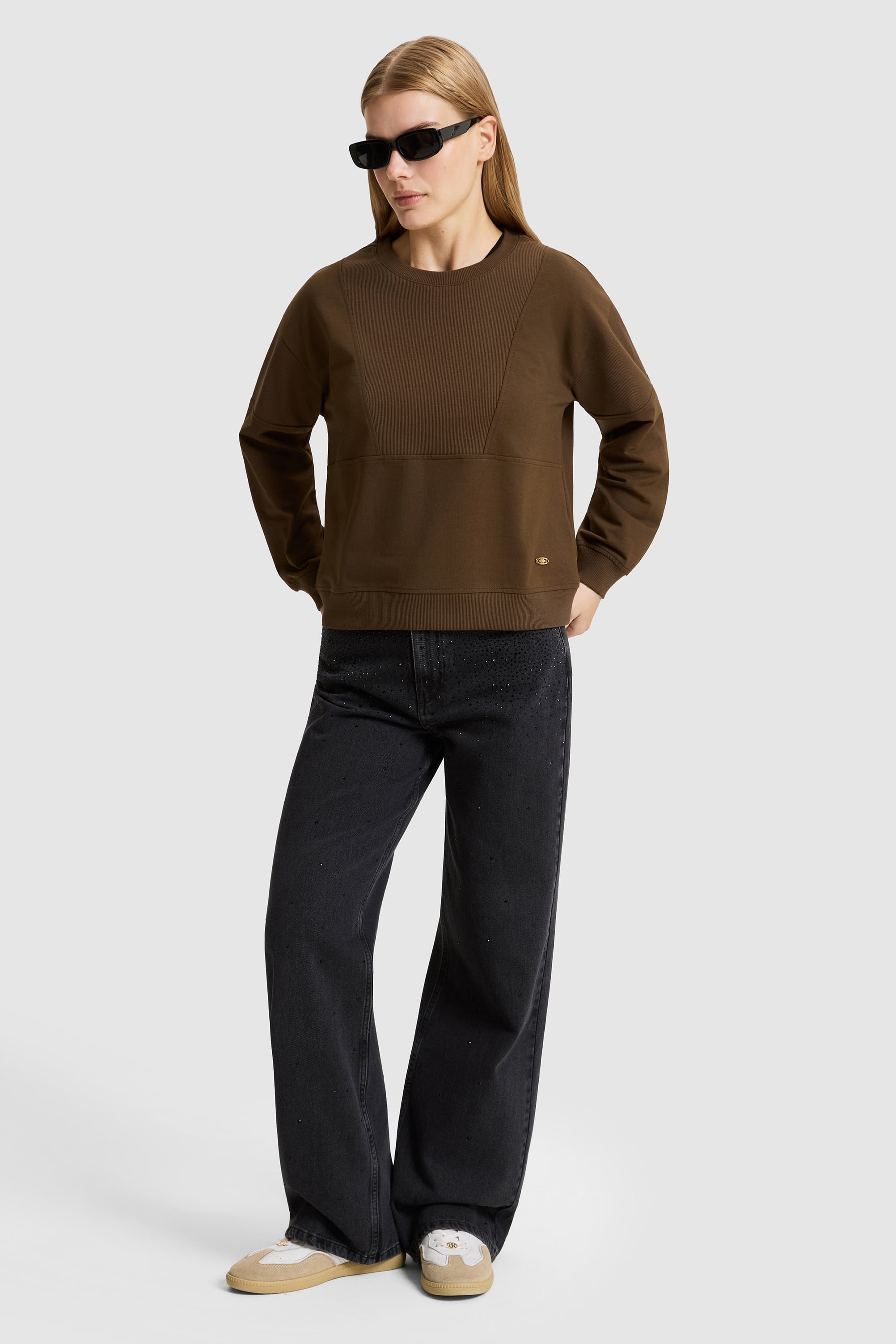 Kadın Kahverengi Bisiklet Yaka Sweatshirt - Image 4