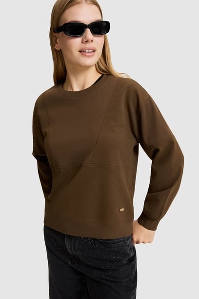 Kadın Kahverengi Bisiklet Yaka Sweatshirt