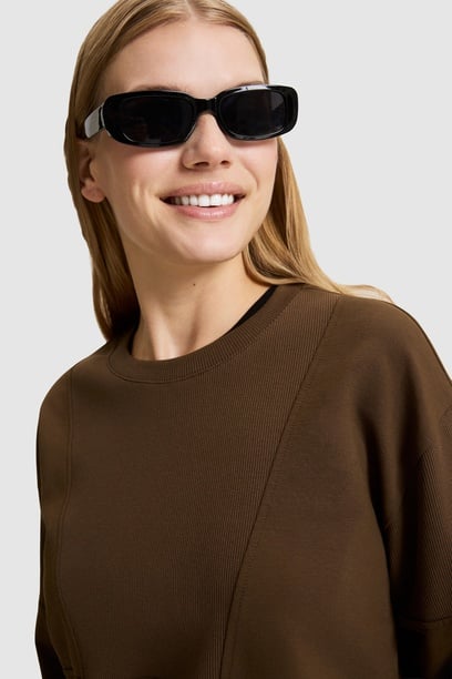 Kadın Kahverengi Bisiklet Yaka Sweatshirt
