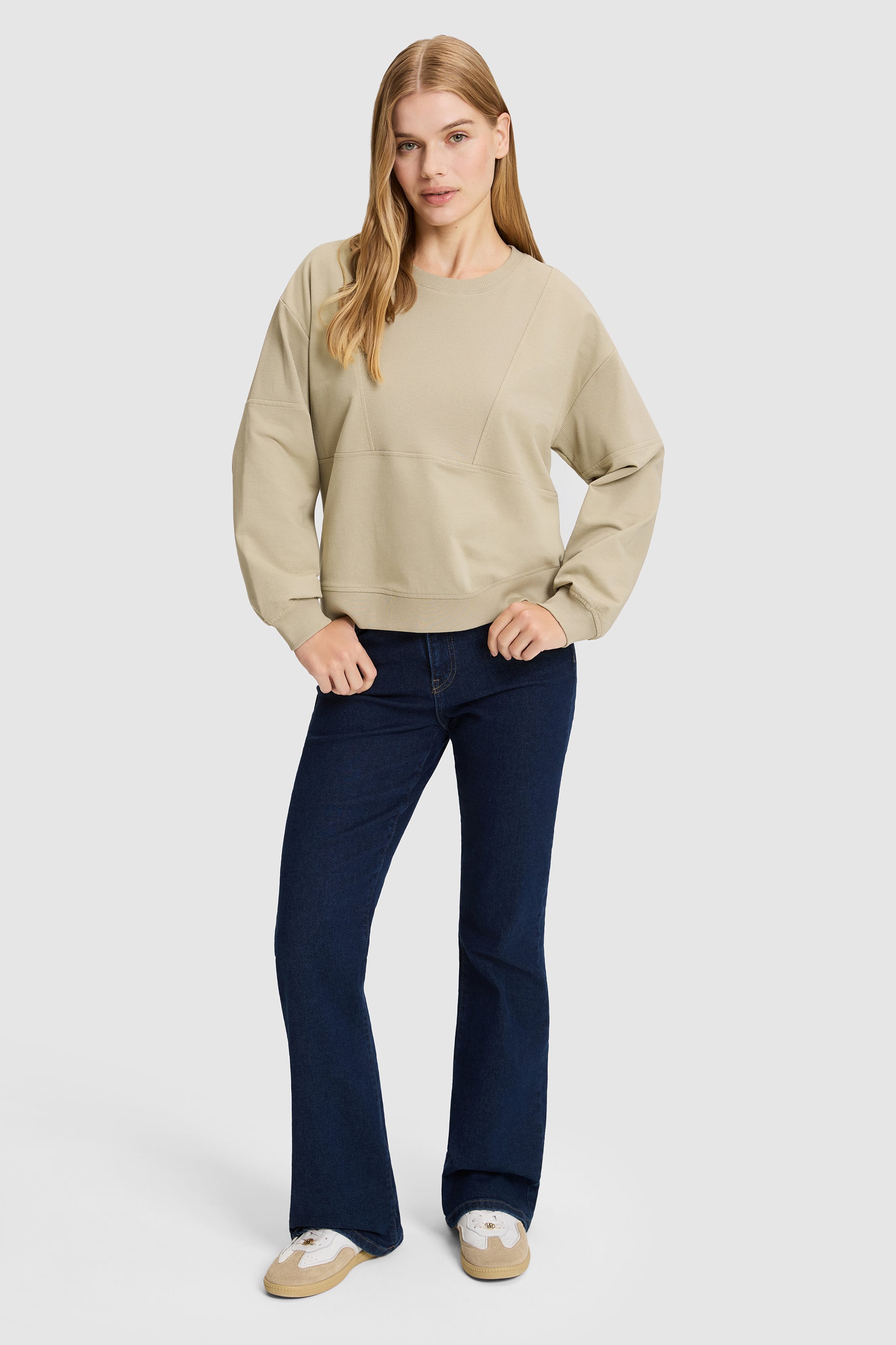 Kadın Açık Haki Bisiklet Yaka Sweatshirt - Image 4