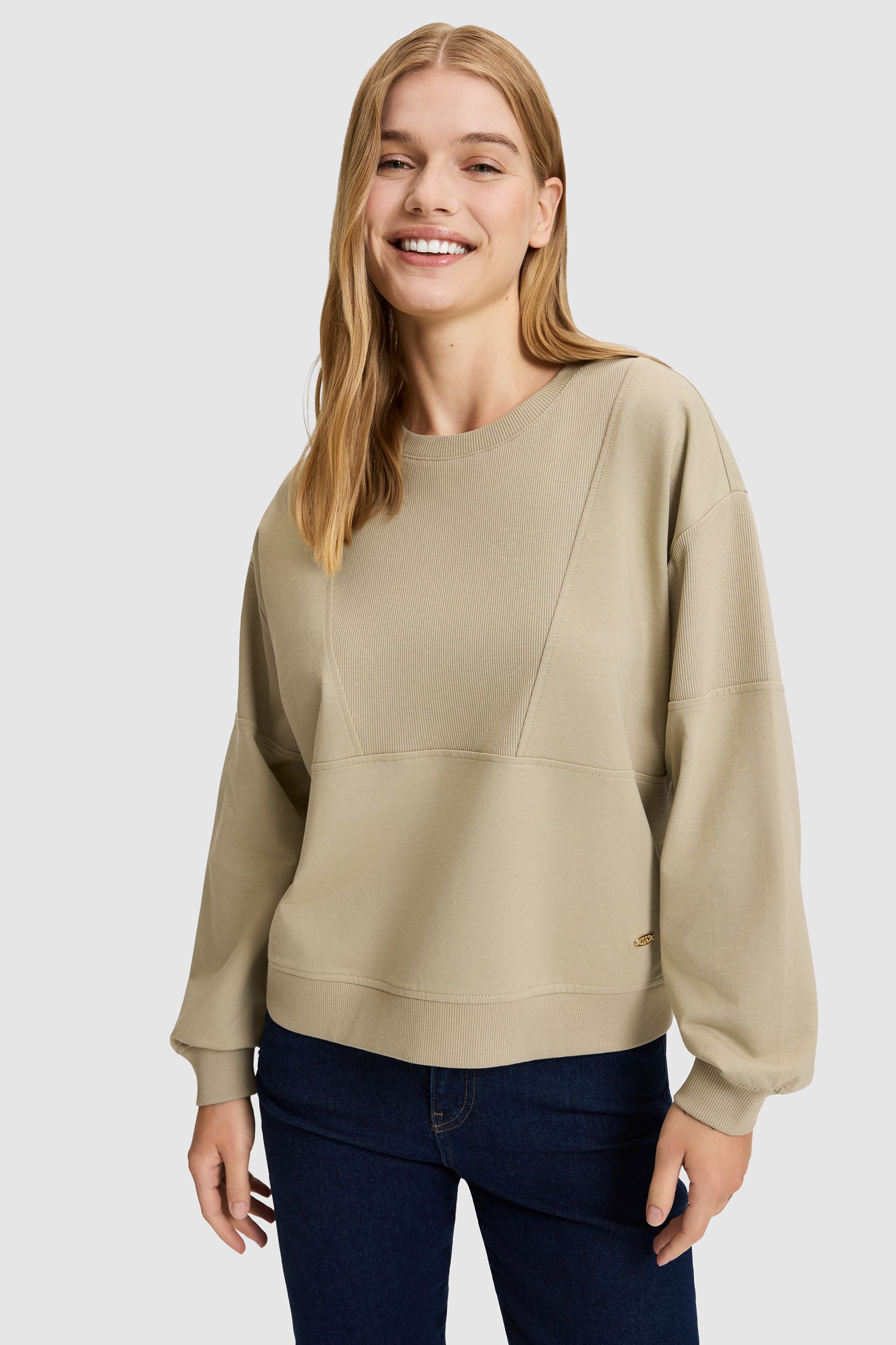 Kadın Açık Haki Bisiklet Yaka Sweatshirt