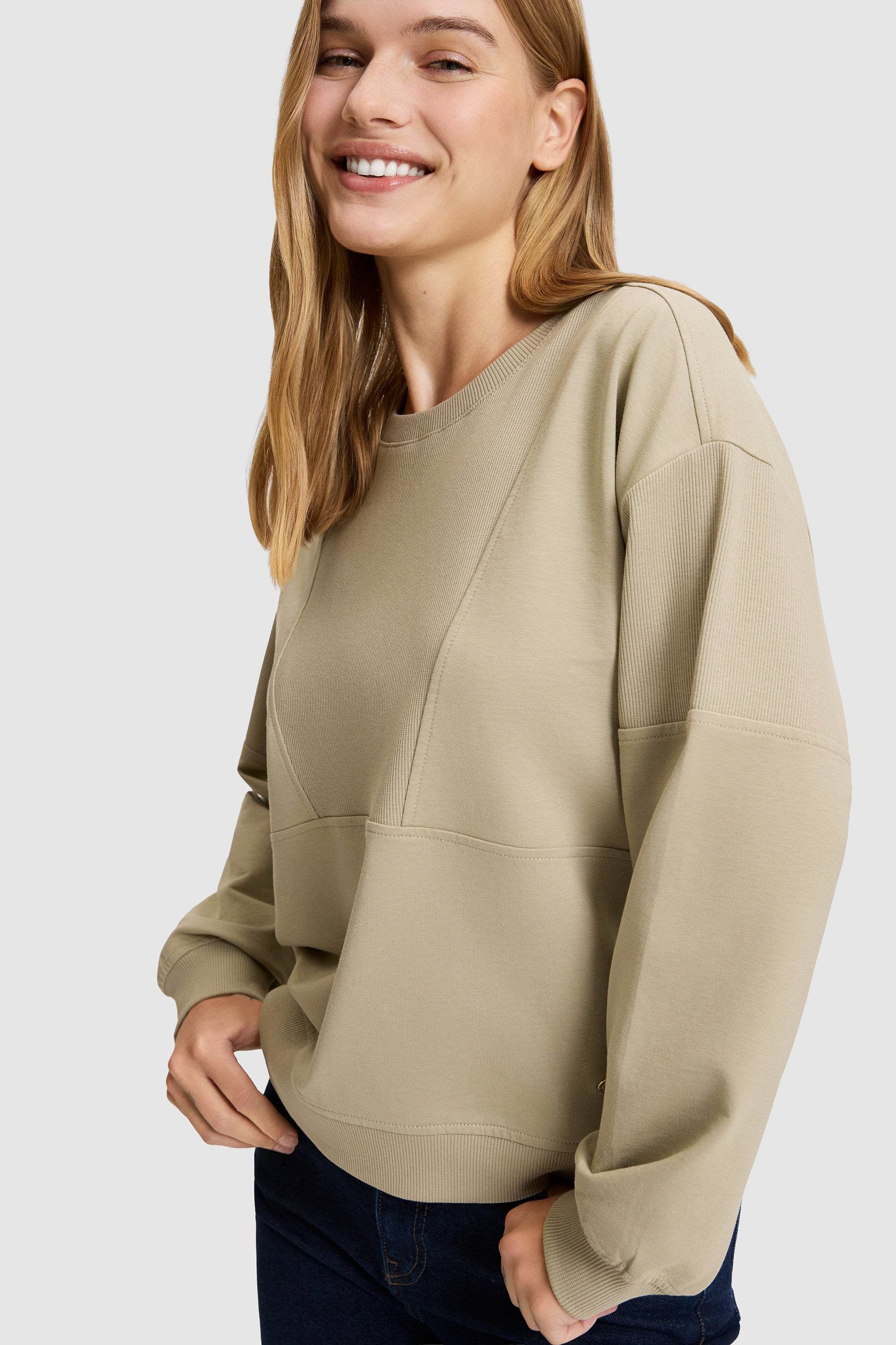Kadın Açık Haki Bisiklet Yaka Sweatshirt - Image 3