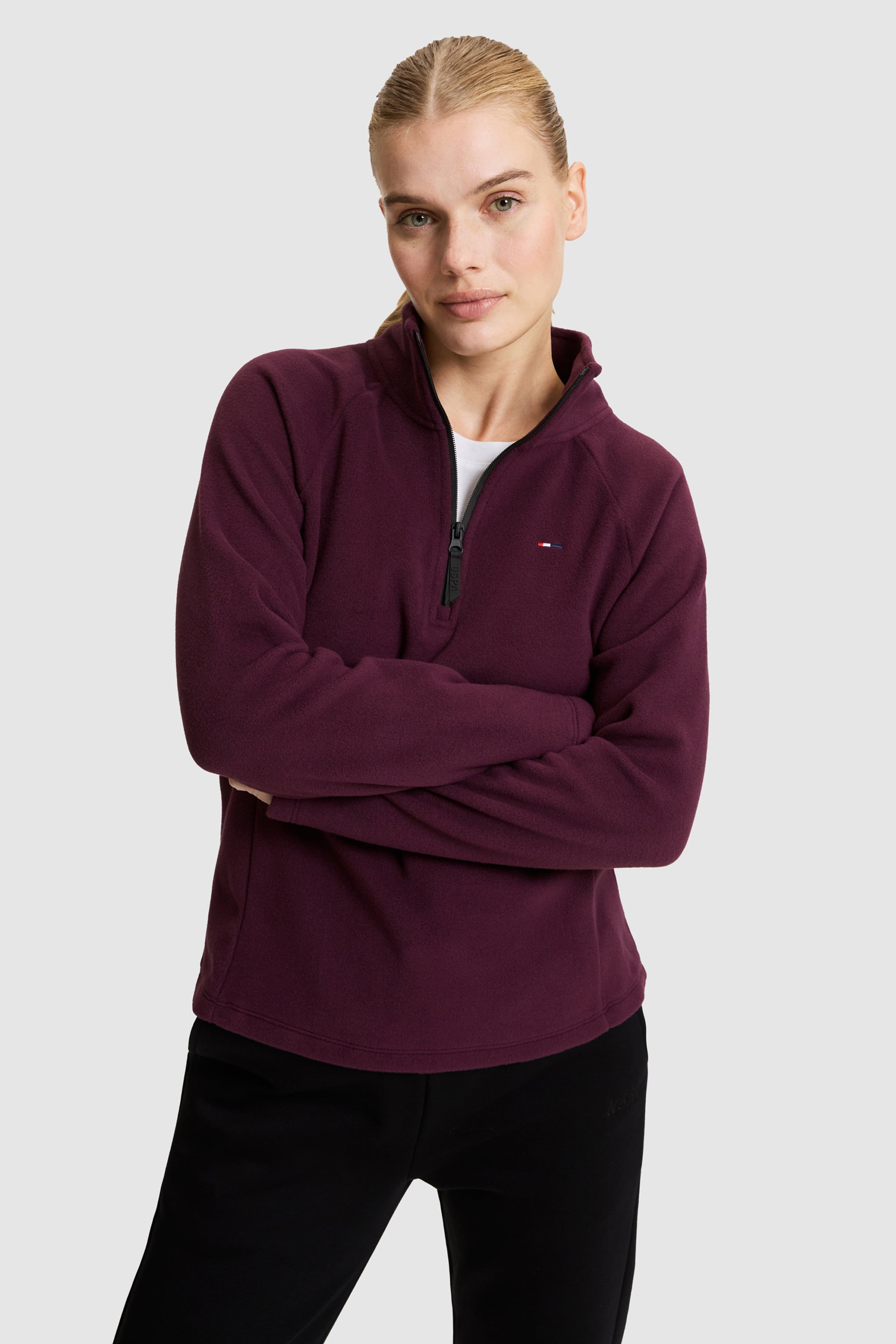 Kadın Bordo Yarım Fermuarlı Sweatshirt - Image 1