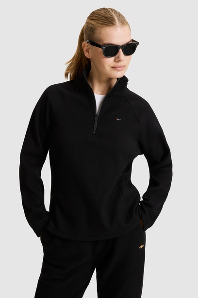 Kadın Siyah Yarım Fermuarlı Sweatshirt
