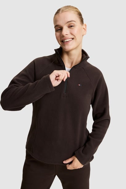 Kadın Koyu Kahverengi Yarım Fermuarlı Sweatshirt