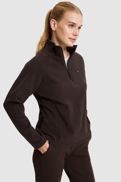 Kadın Koyu Kahverengi Yarım Fermuarlı Sweatshirt