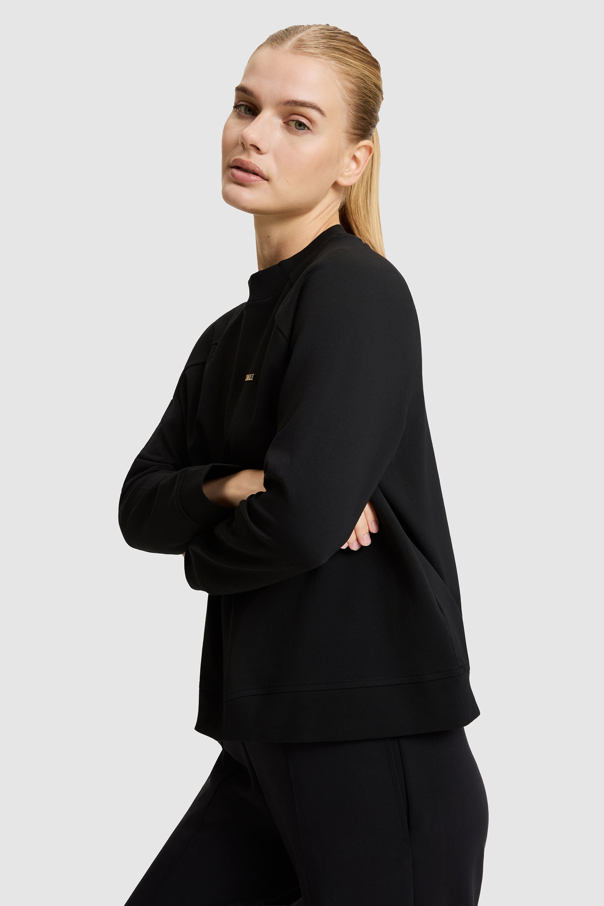 Kadın Siyah Bisiklet Yaka Basic Sweatshirt - Image 3