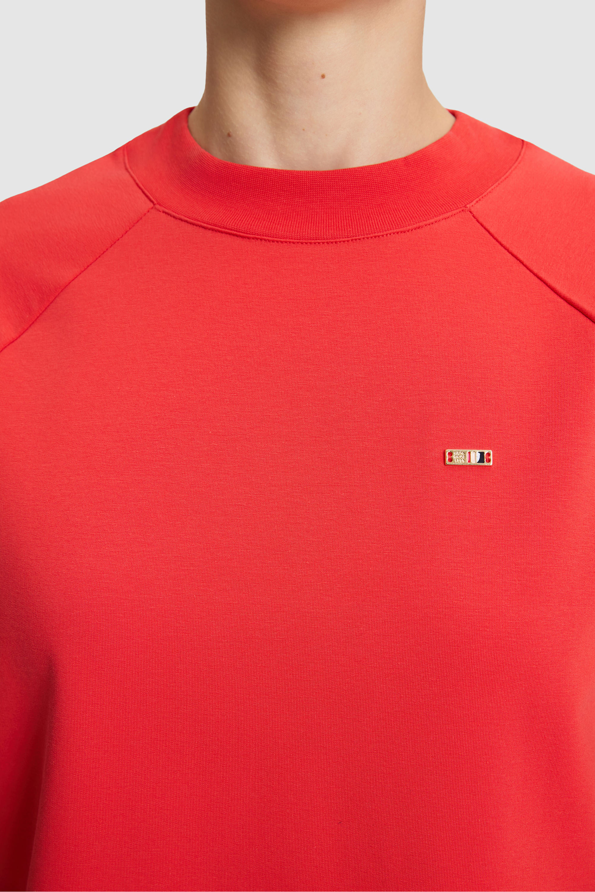 Kadın Kırmızı Bisiklet Yaka Basic Sweatshirt