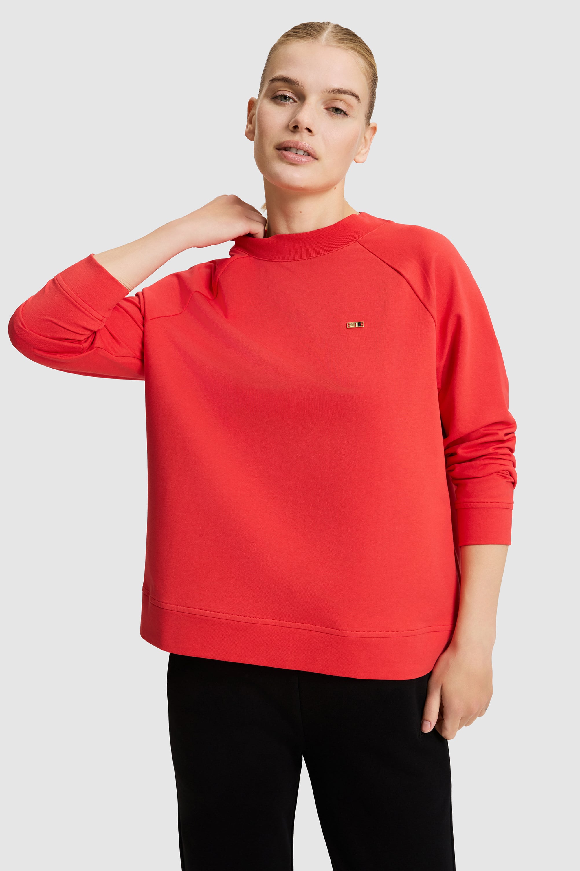 Kadın Kırmızı Bisiklet Yaka Basic Sweatshirt