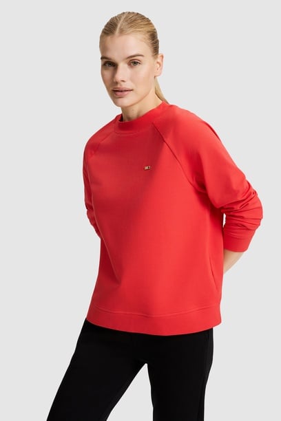 Kadın Kırmızı Bisiklet Yaka Basic Sweatshirt