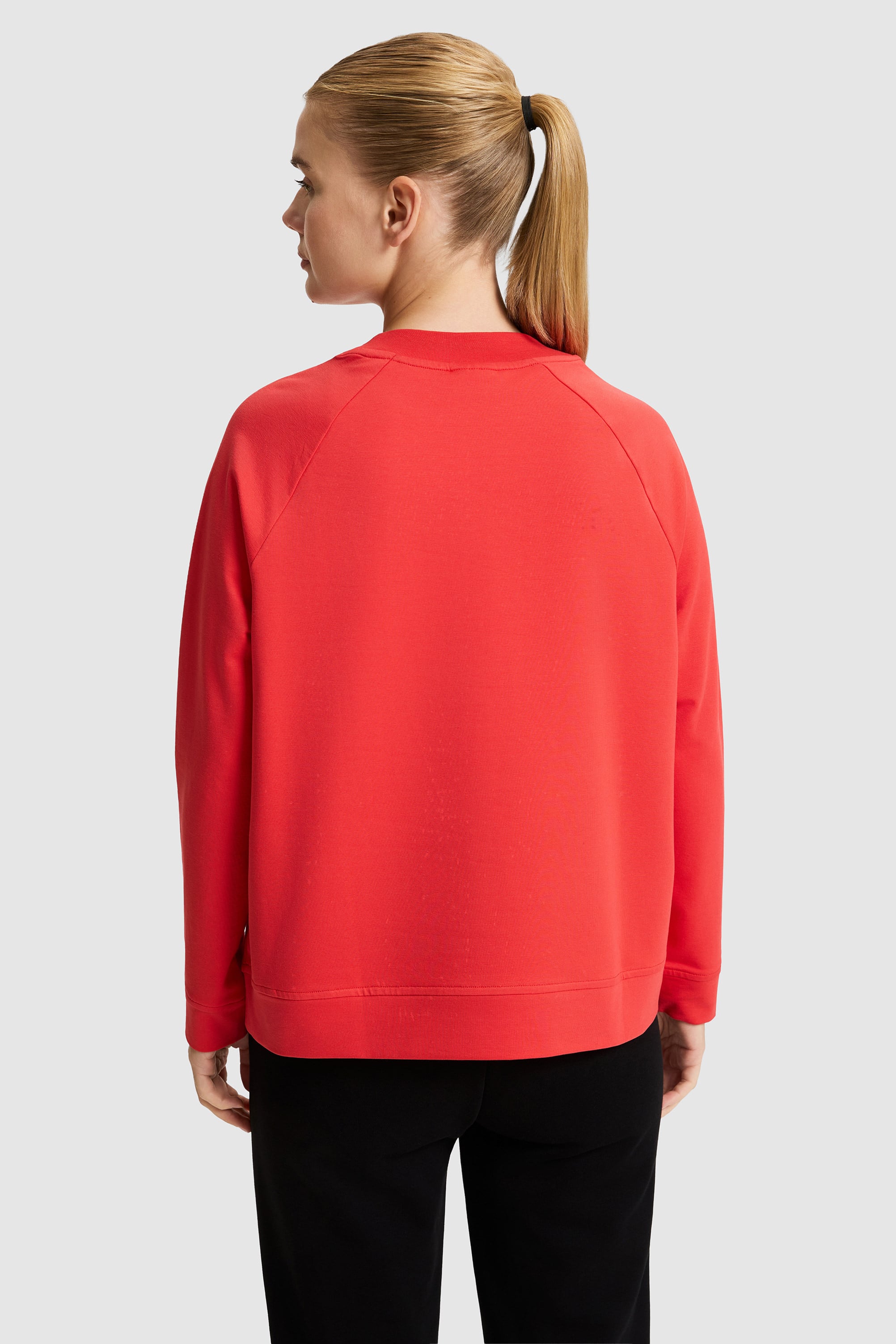 Kadın Kırmızı Bisiklet Yaka Basic Sweatshirt - Image 5