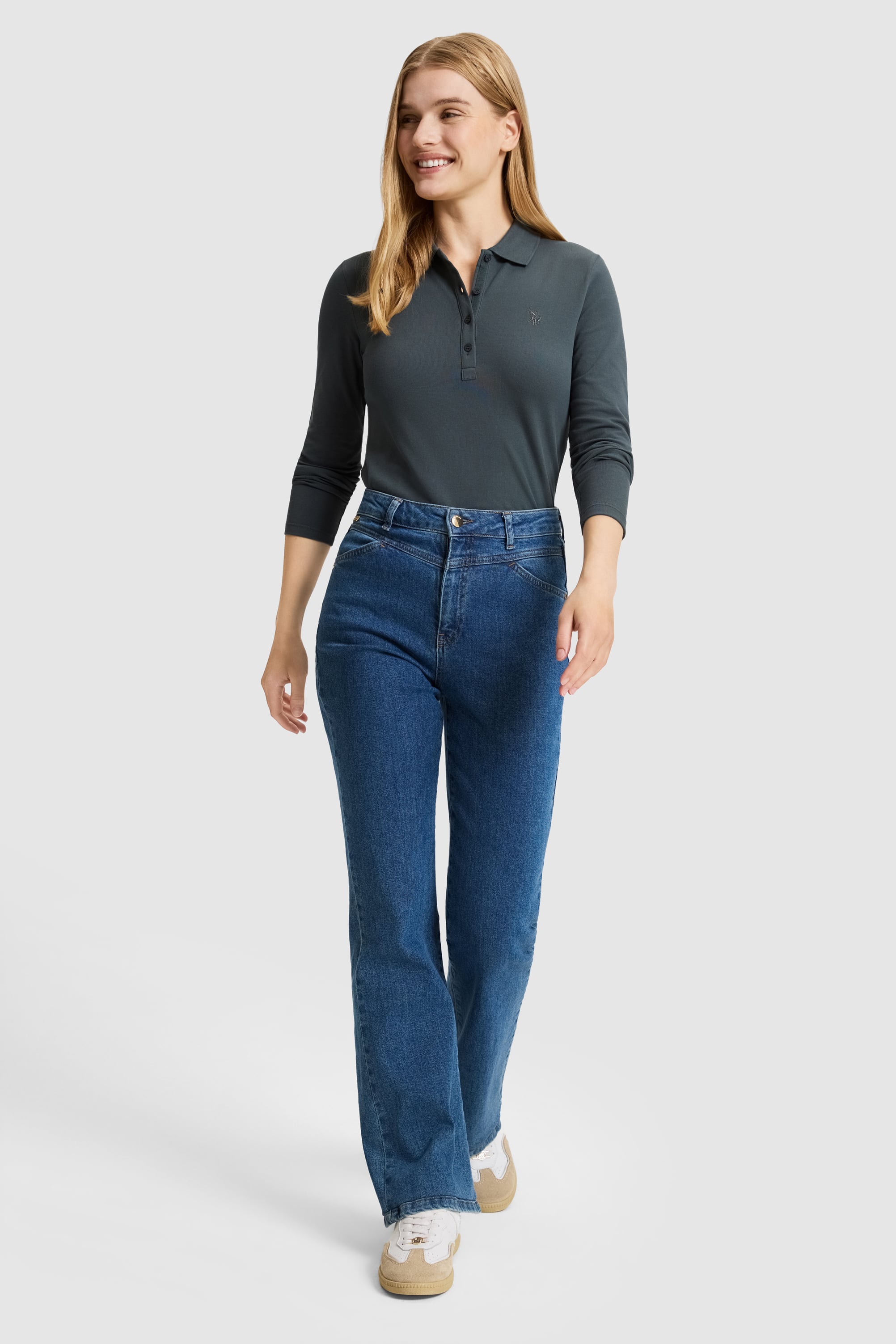 Kadın Gri Polo Yaka Basic Sweatshirt - Image 4