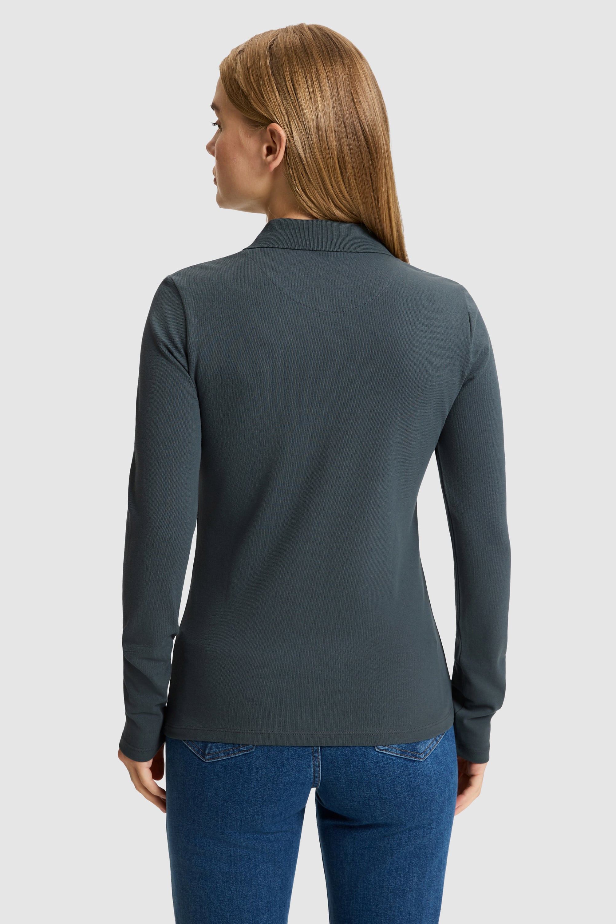 Kadın Gri Polo Yaka Basic Sweatshirt