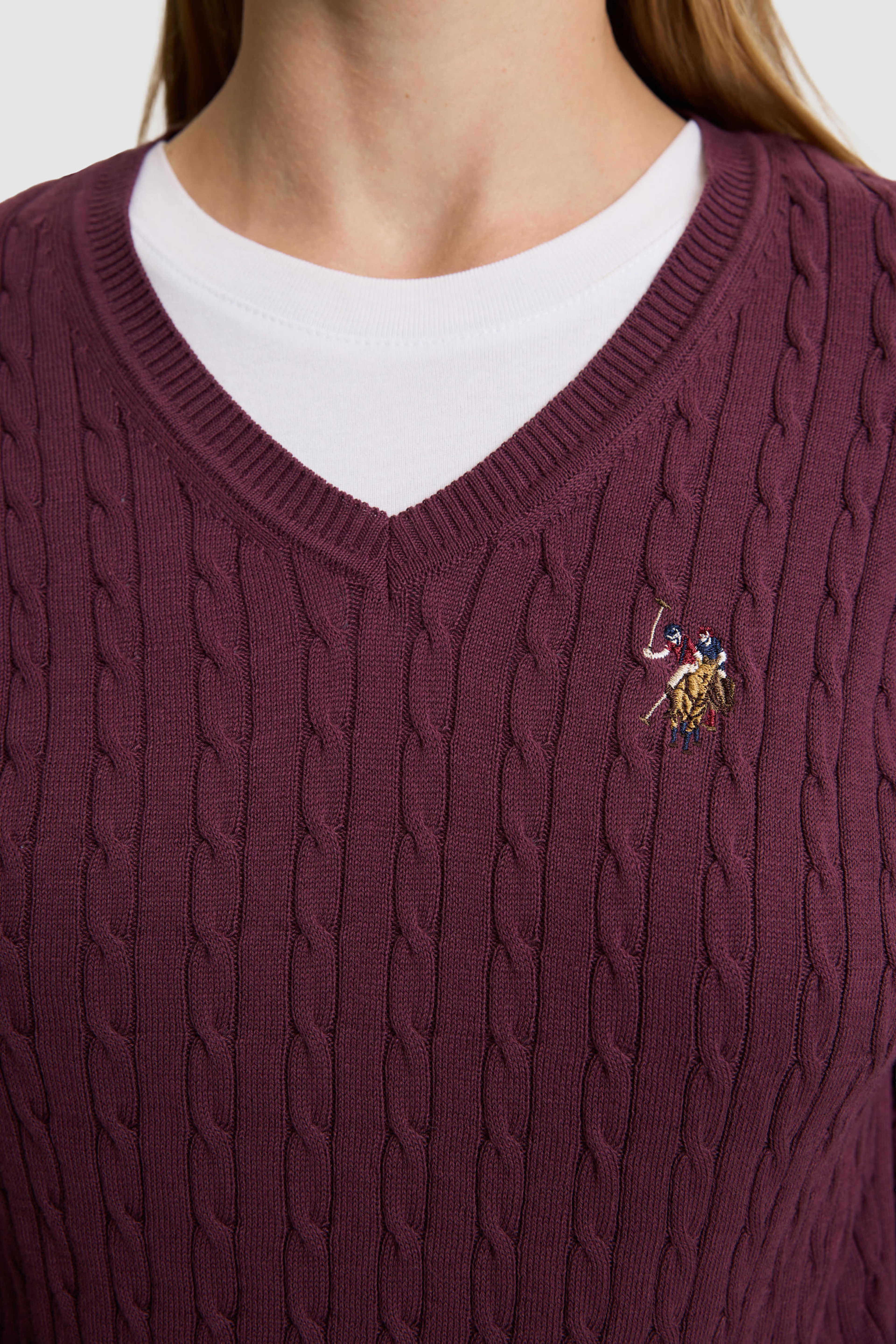 Kadın Bordo V Yaka Basic Kazak - Image 6