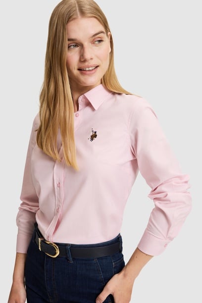 Kadın Açık Pembe Uzun Kollu Basic Gömlek