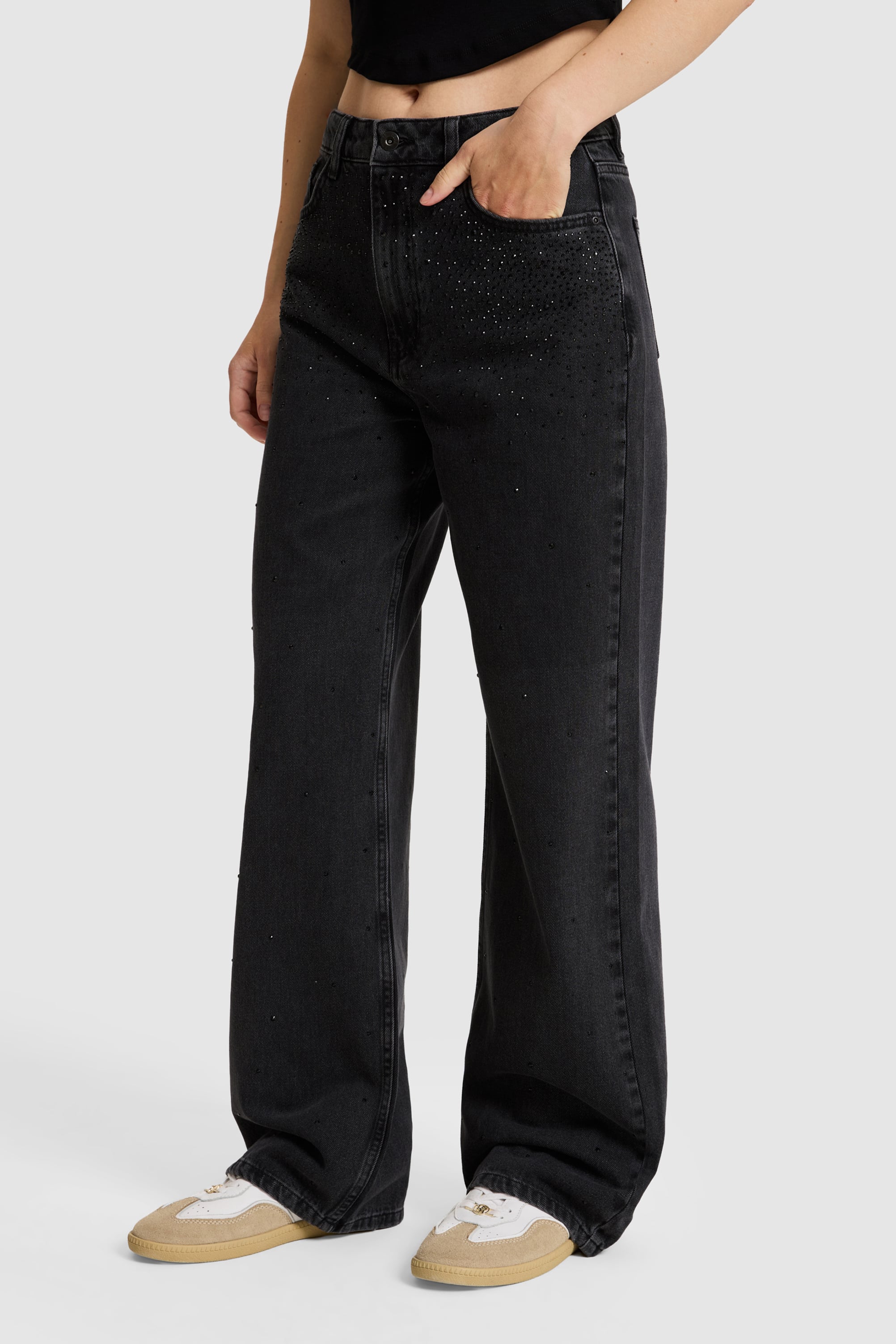 Kadın Siyah Loose Fit Jean Pantolon