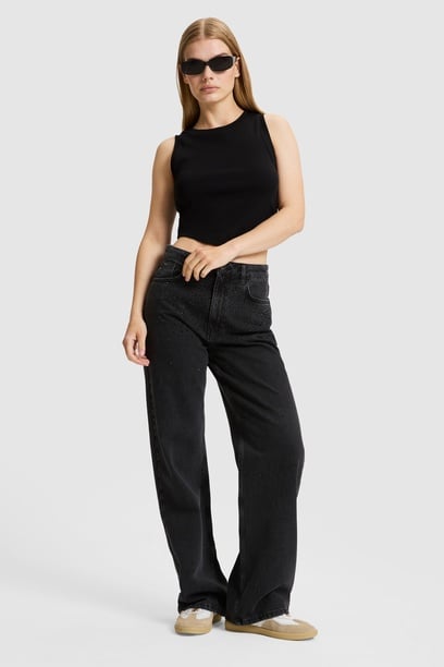 Kadın Siyah Loose Fit Jean Pantolon