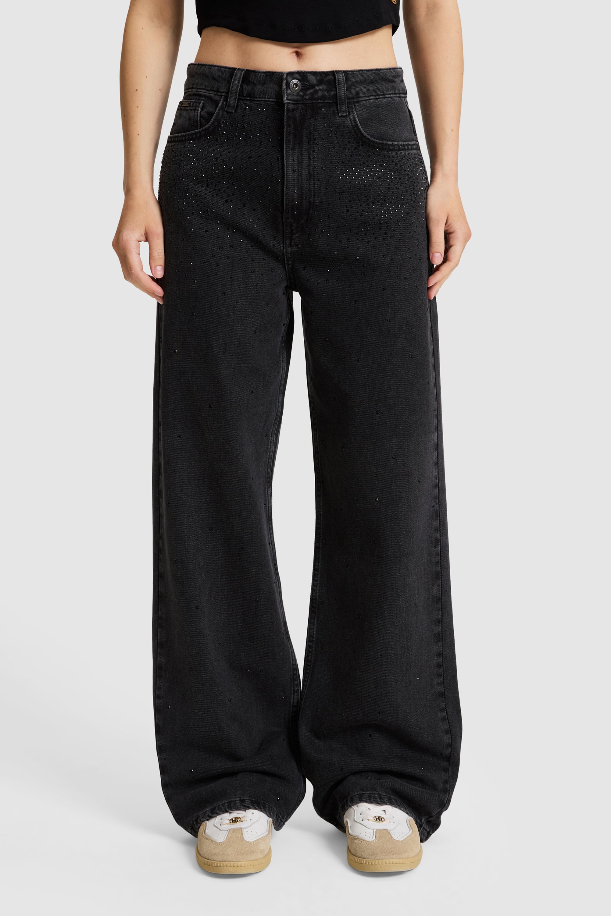 Kadın Siyah Loose Fit Jean Pantolon - Image 2