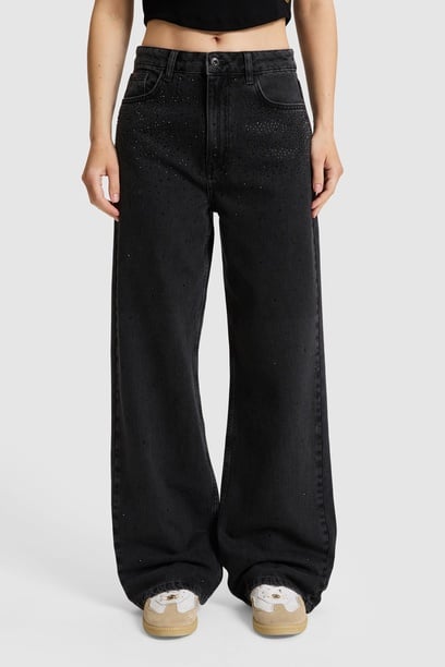 Kadın Siyah Loose Fit Jean Pantolon