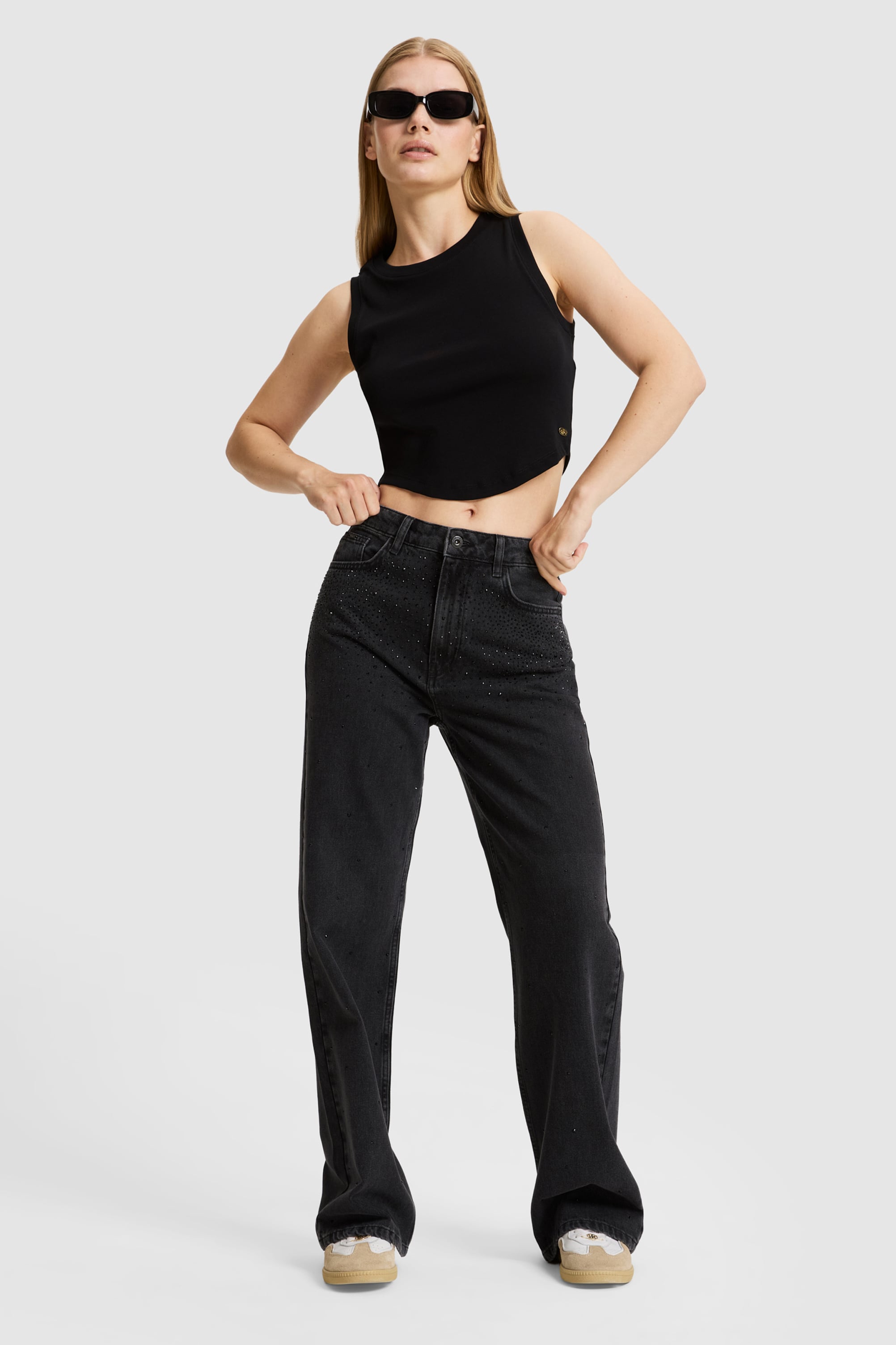 Kadın Siyah Loose Fit Jean Pantolon
