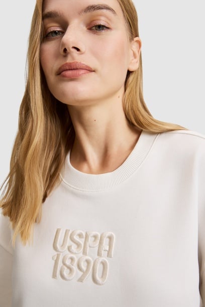 Kadın Fildişi Bisiklet Yaka Sweatshirt