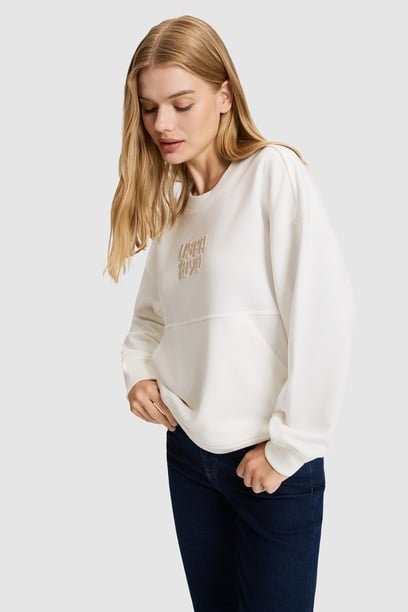 Kadın Fildişi Bisiklet Yaka Sweatshirt