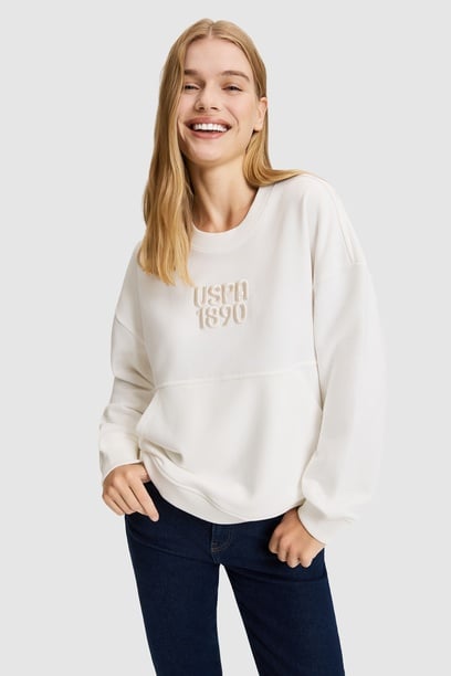 Kadın Fildişi Bisiklet Yaka Sweatshirt
