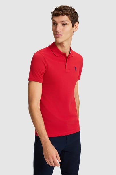 Erkek Kırmızı Polo Yaka Regular Fit Basic Tişört