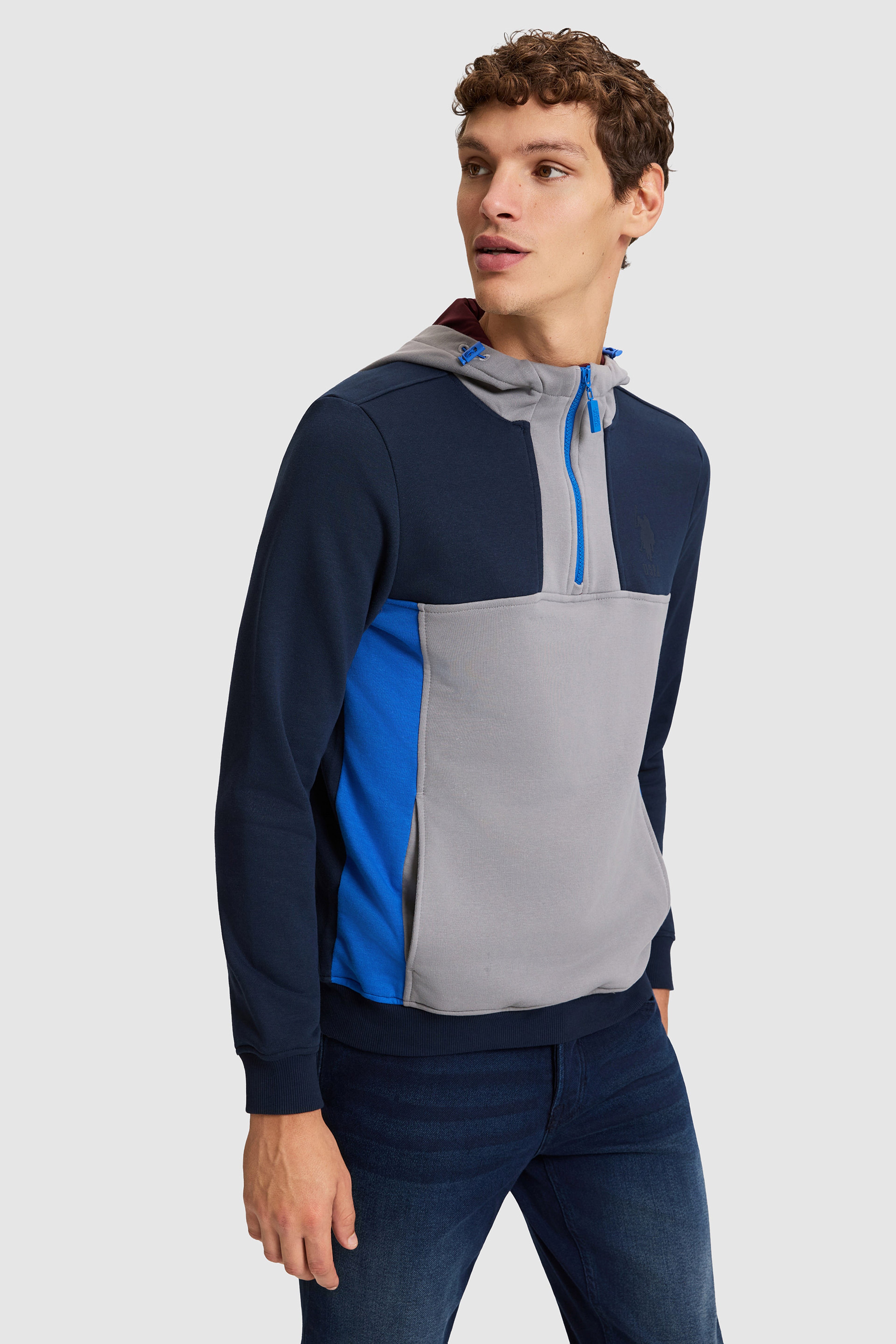 Erkek Lacivert Kapüşonlu Yarım Fermuarlı Regular Fit Sweatshirt
