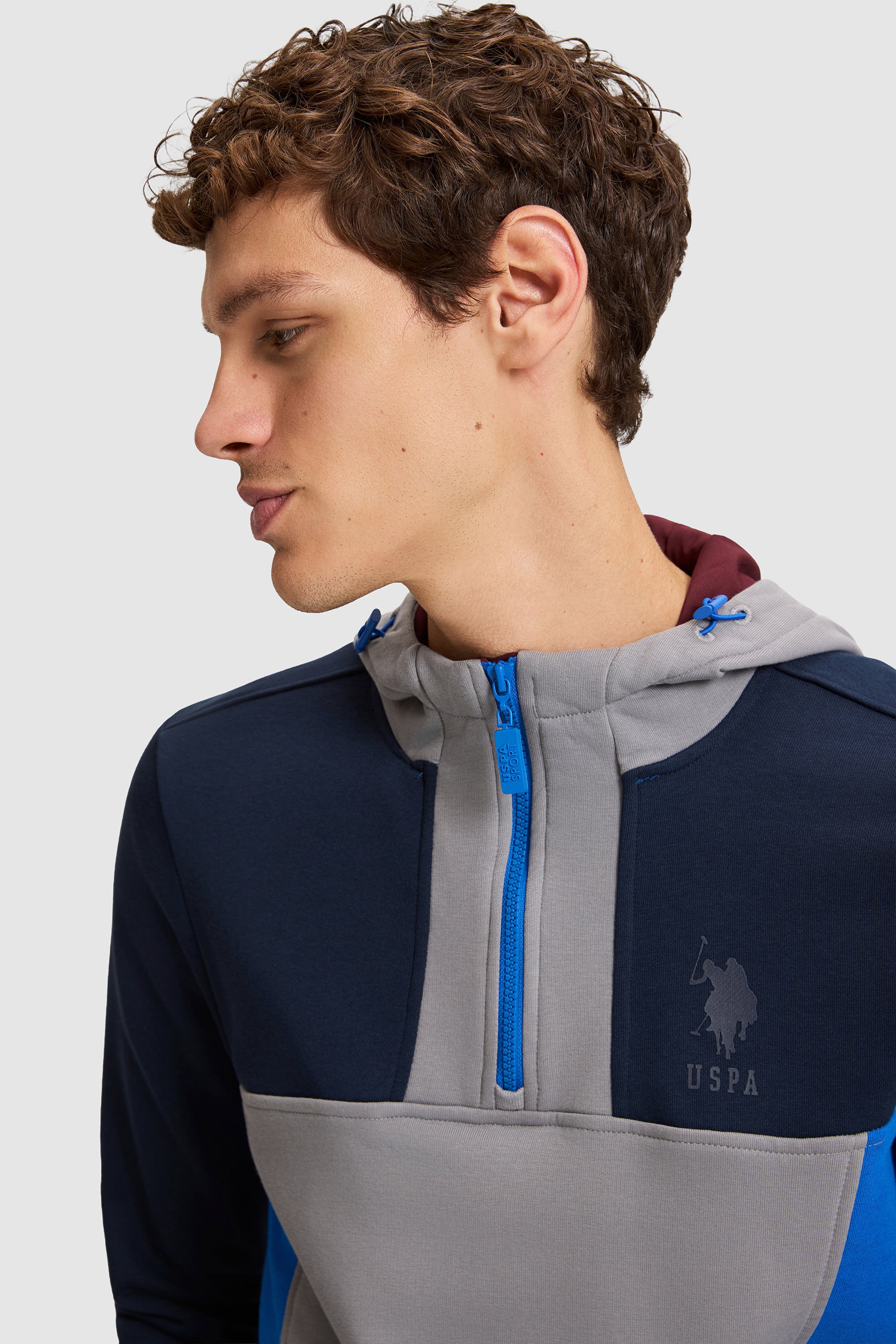 Erkek Lacivert Kapüşonlu Yarım Fermuarlı Regular Fit Sweatshirt