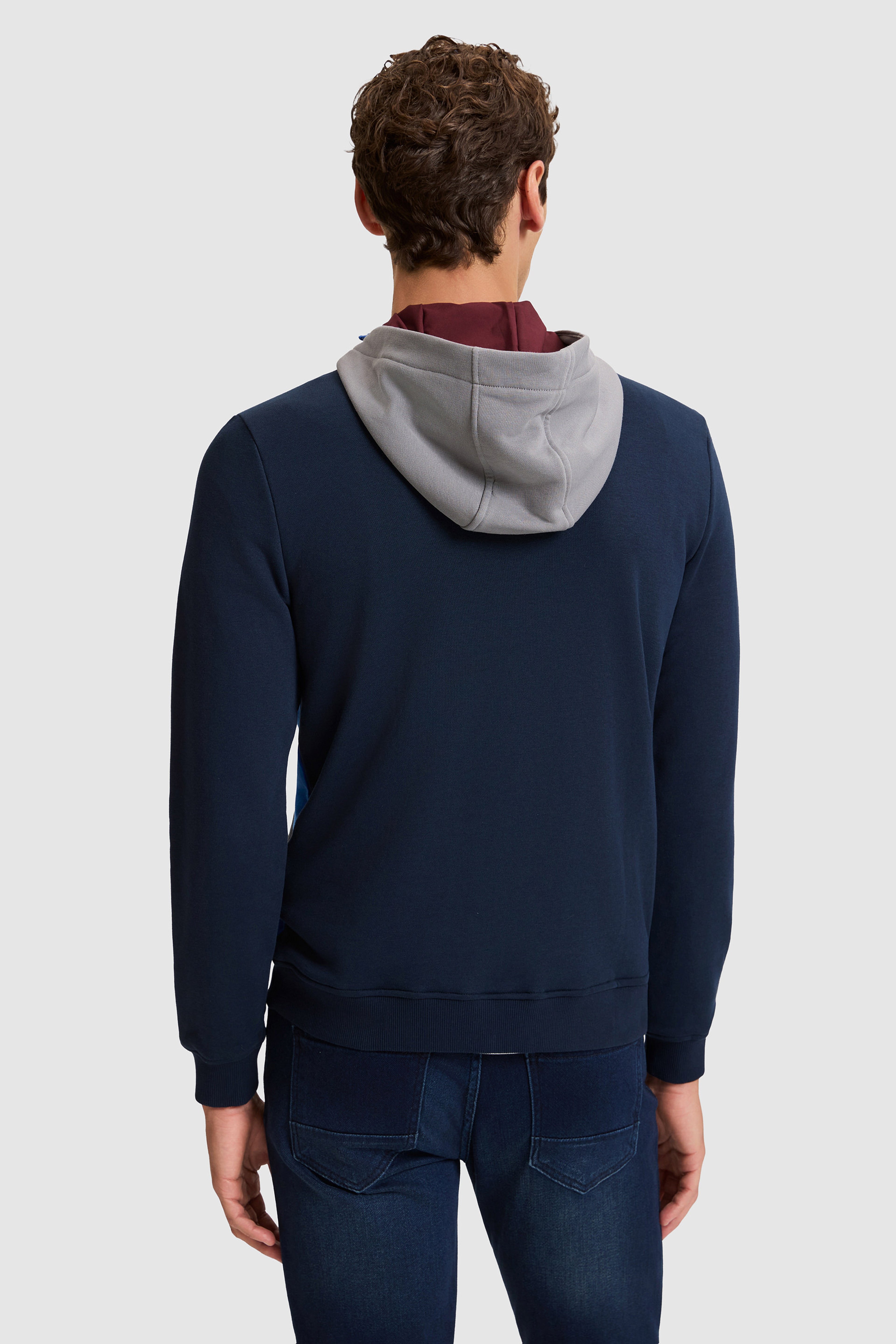 Erkek Lacivert Kapüşonlu Yarım Fermuarlı Regular Fit Sweatshirt