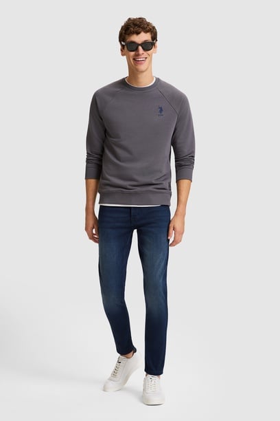 Erkek Koyu Mavi Slim Fit Jean Pantolon