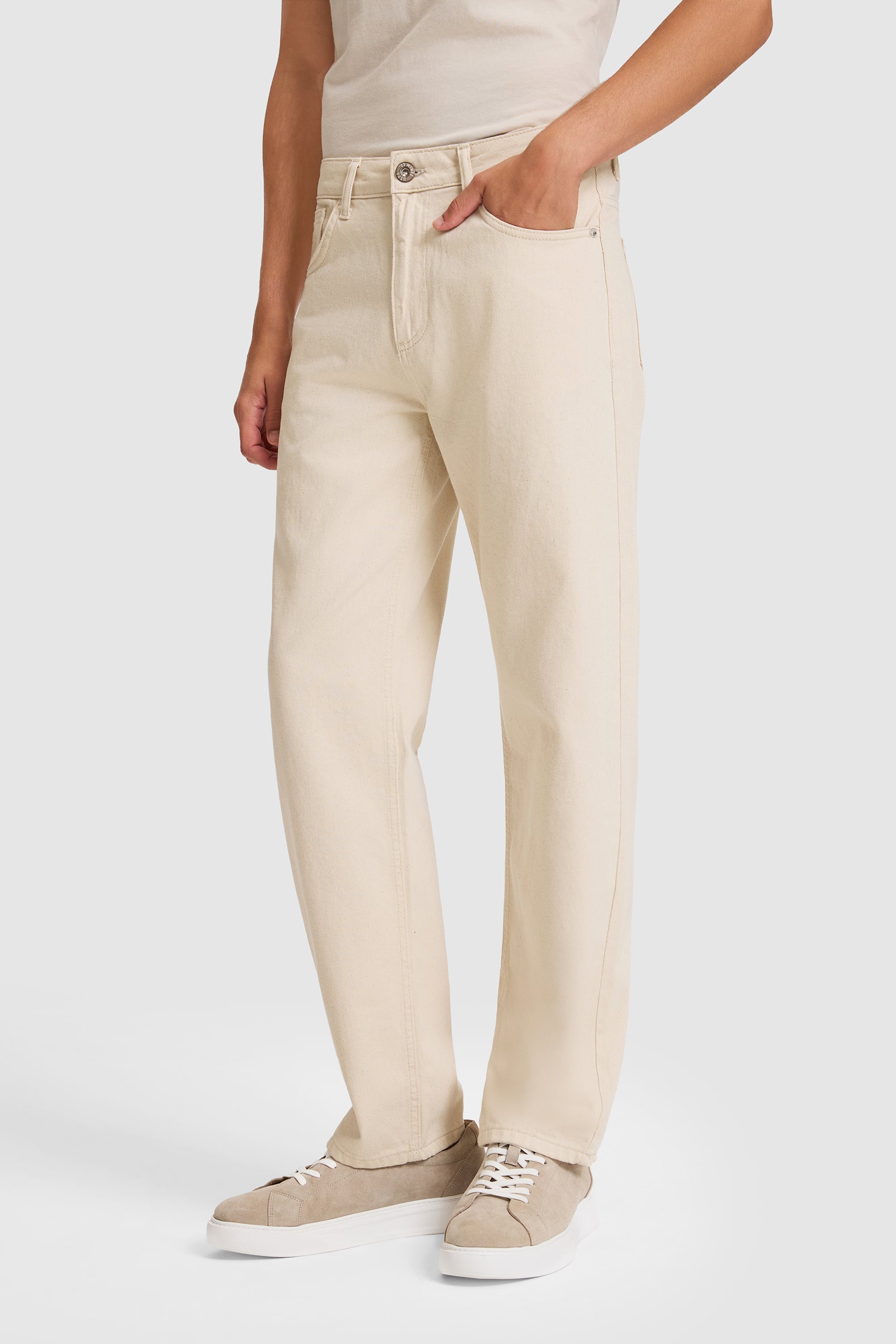 Erkek Ekru Loose Fit Jean Pantolon