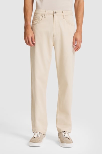 Erkek Ekru Loose Fit Jean Pantolon
