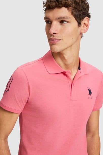 Erkek Açık Pembe Polo Yaka Slim Fit Basic Tişört