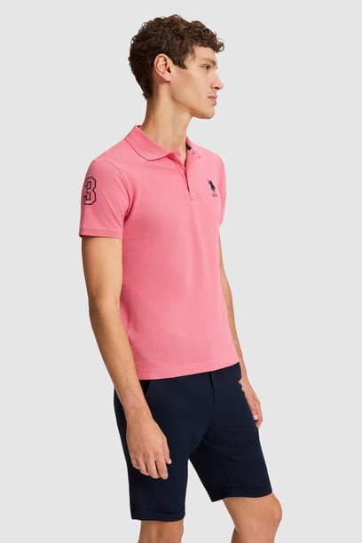 Erkek Açık Pembe Polo Yaka Slim Fit Basic Tişört