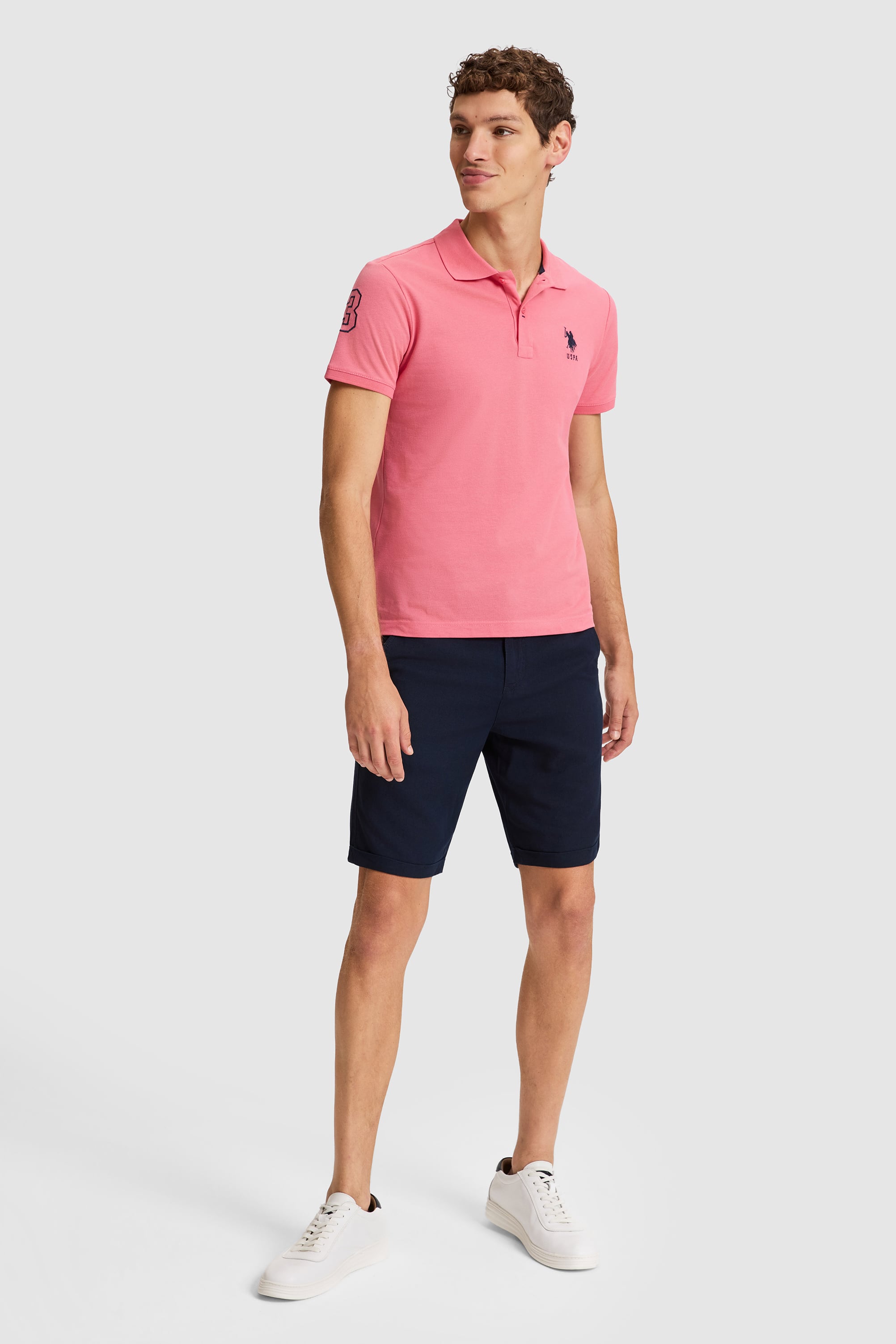 Erkek Açık Pembe Polo Yaka Slim Fit Basic Tişört - Image 4