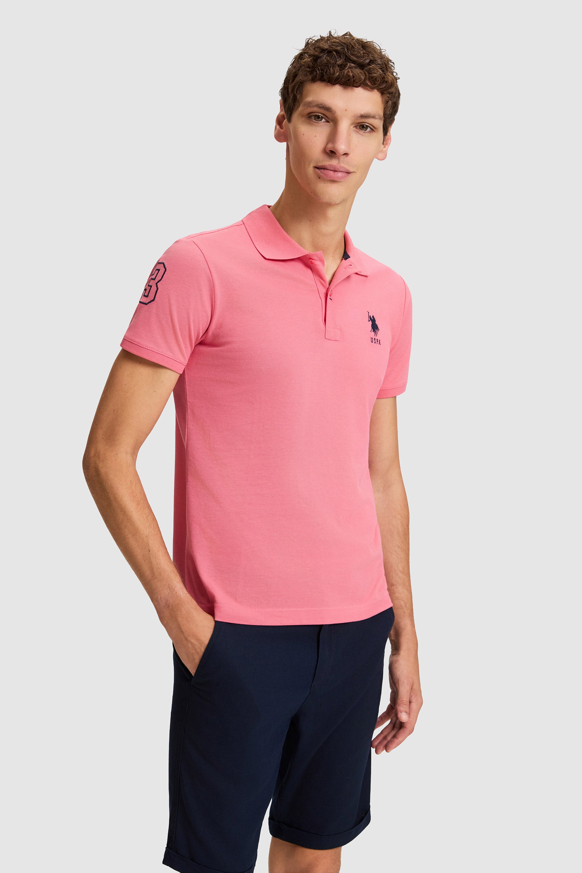 Erkek Açık Pembe Polo Yaka Slim Fit Basic Tişört - Image 1