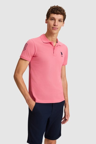 Erkek Açık Pembe Polo Yaka Slim Fit Basic Tişört