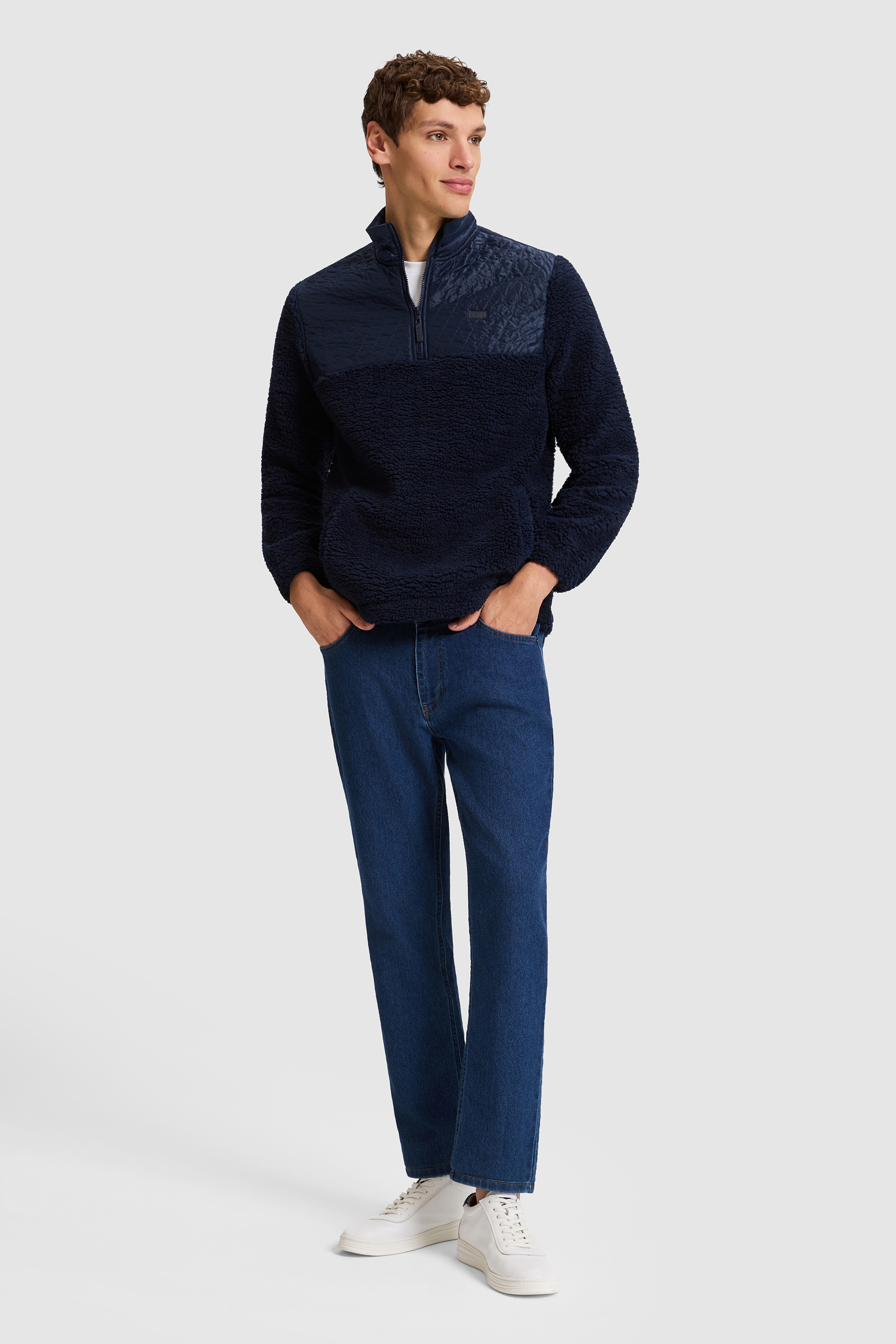 Erkek Yarım Fermuarlı Comfort Fit Lacivert Sweatshirt - Image 4