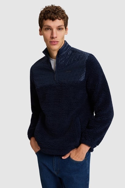 Erkek Yarım Fermuarlı Comfort Fit Lacivert Sweatshirt