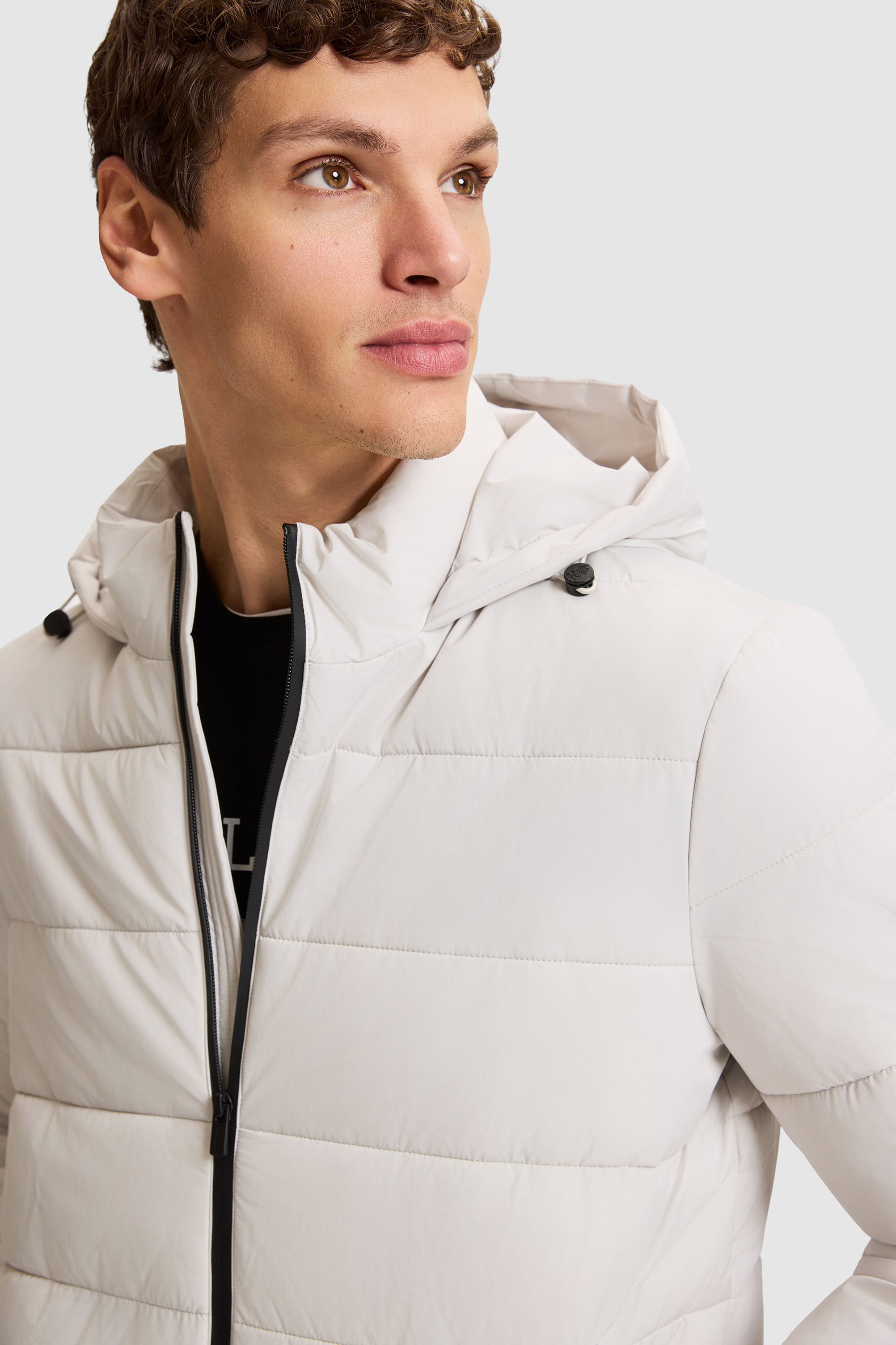 Erkek Açık Gri Kapüşonlu Mont - Image 2