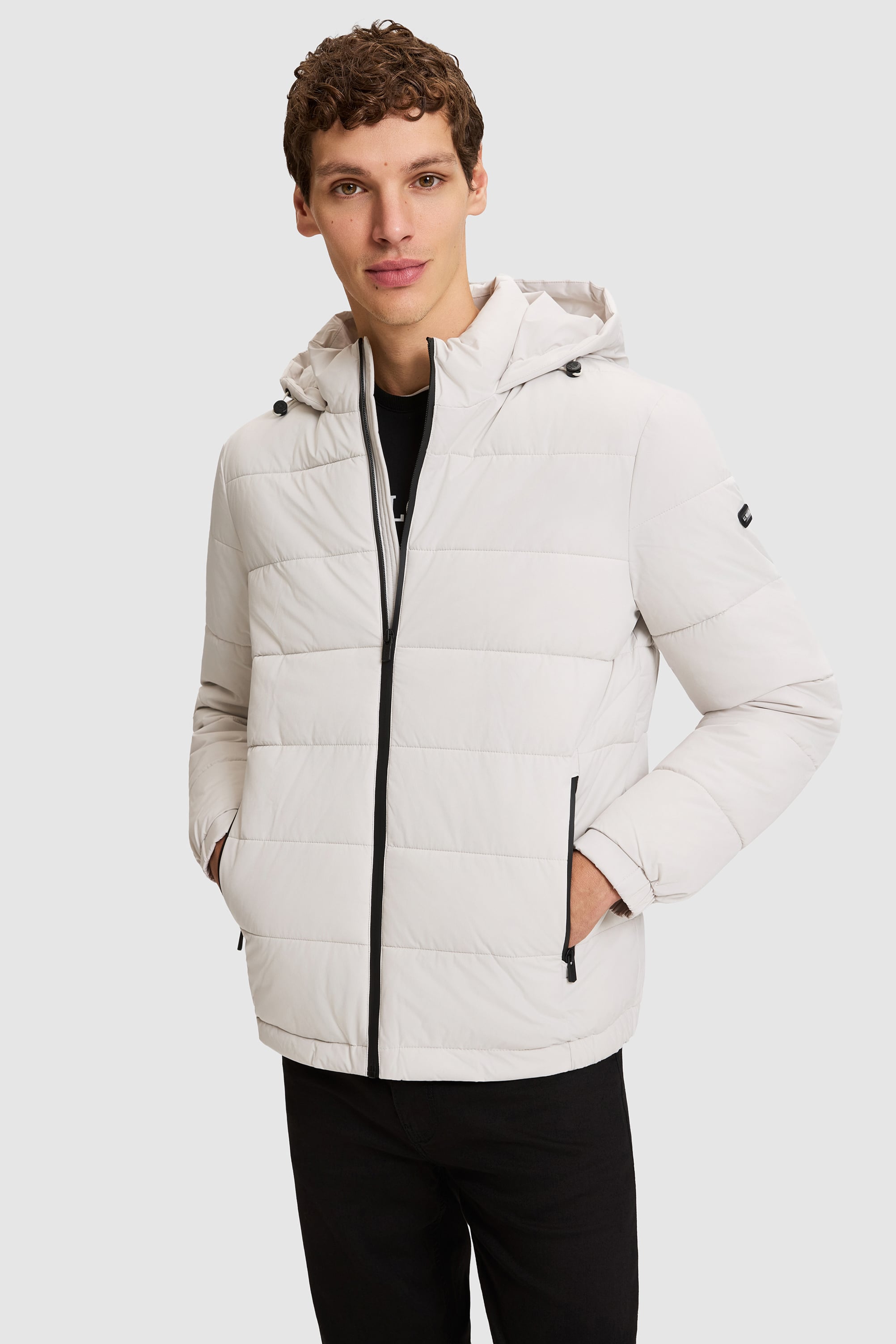 Erkek Açık Gri Kapüşonlu Mont - Image 3