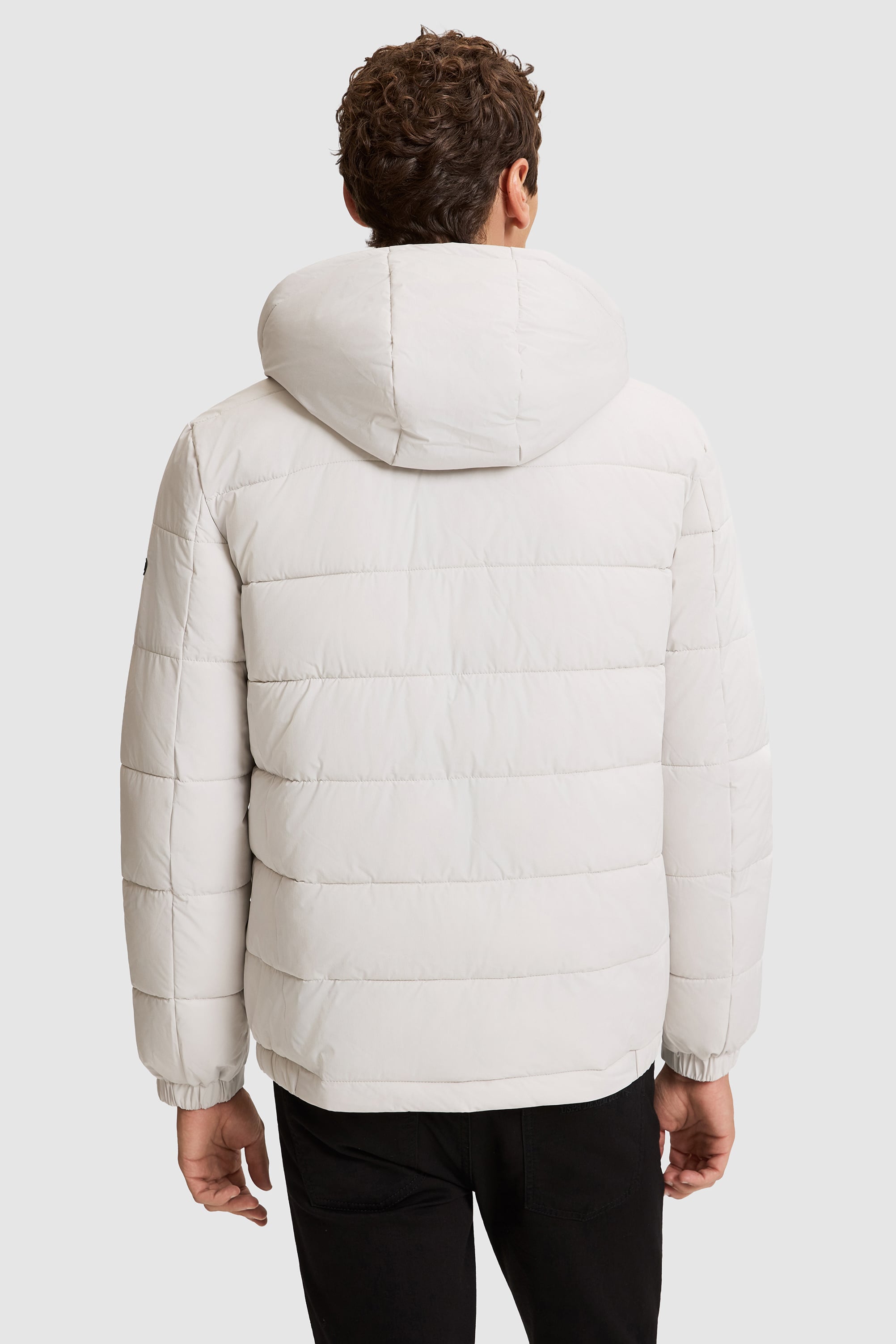 Erkek Açık Gri Kapüşonlu Mont - Image 5