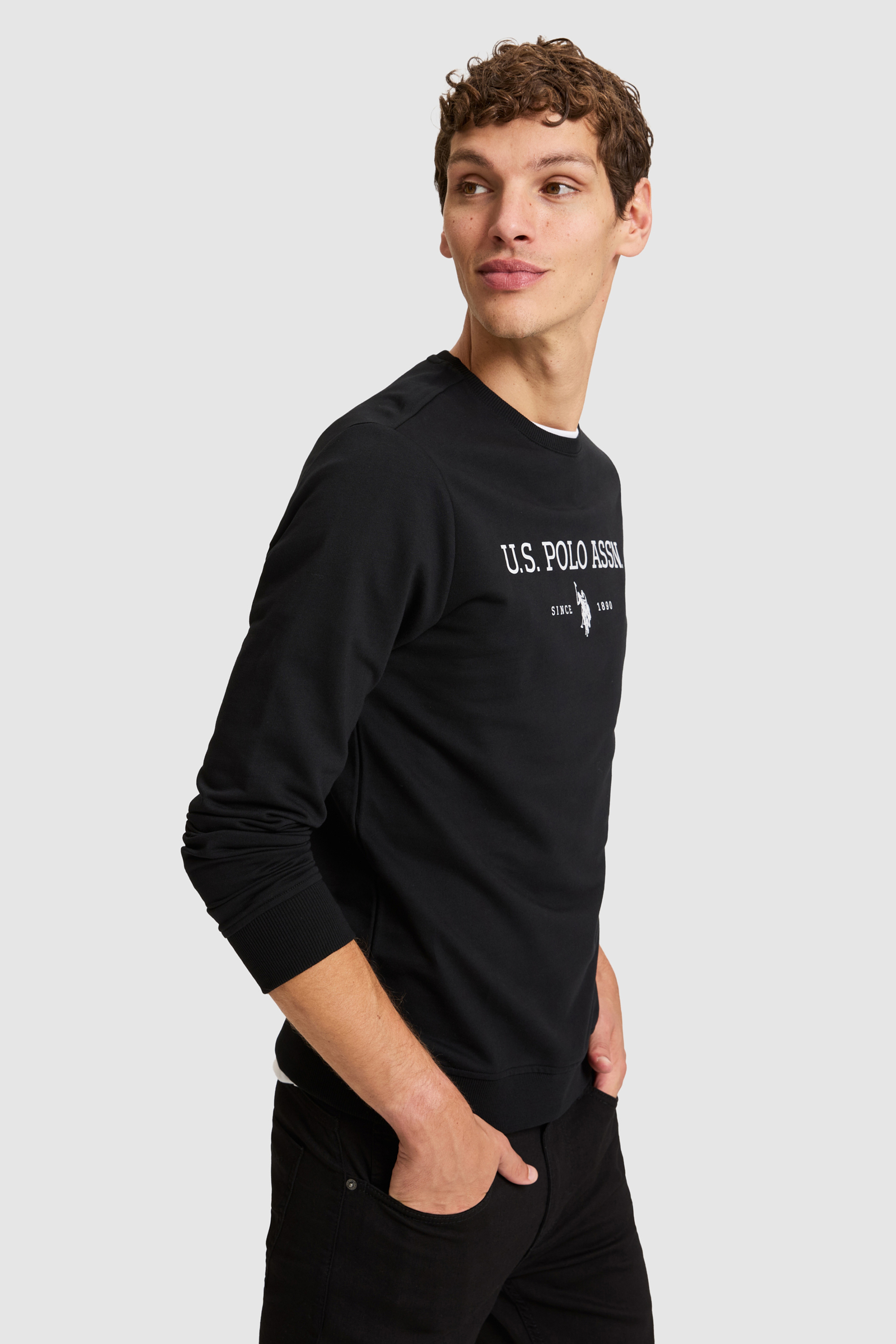 Erkek Siyah Bisiklet Yaka Regular Fit Basic Sweatshirt - Image 4