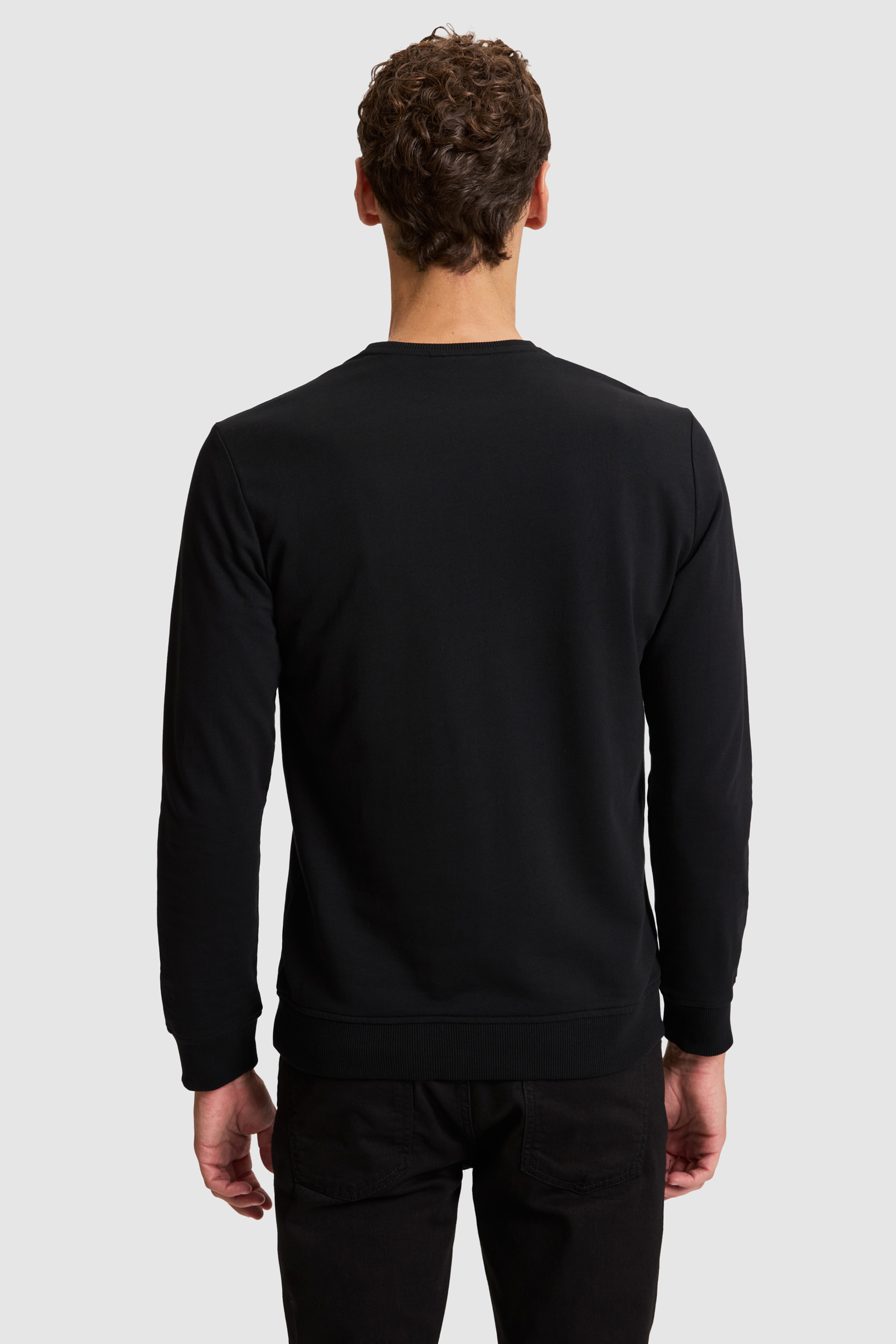 Erkek Siyah Bisiklet Yaka Regular Fit Basic Sweatshirt - Image 6